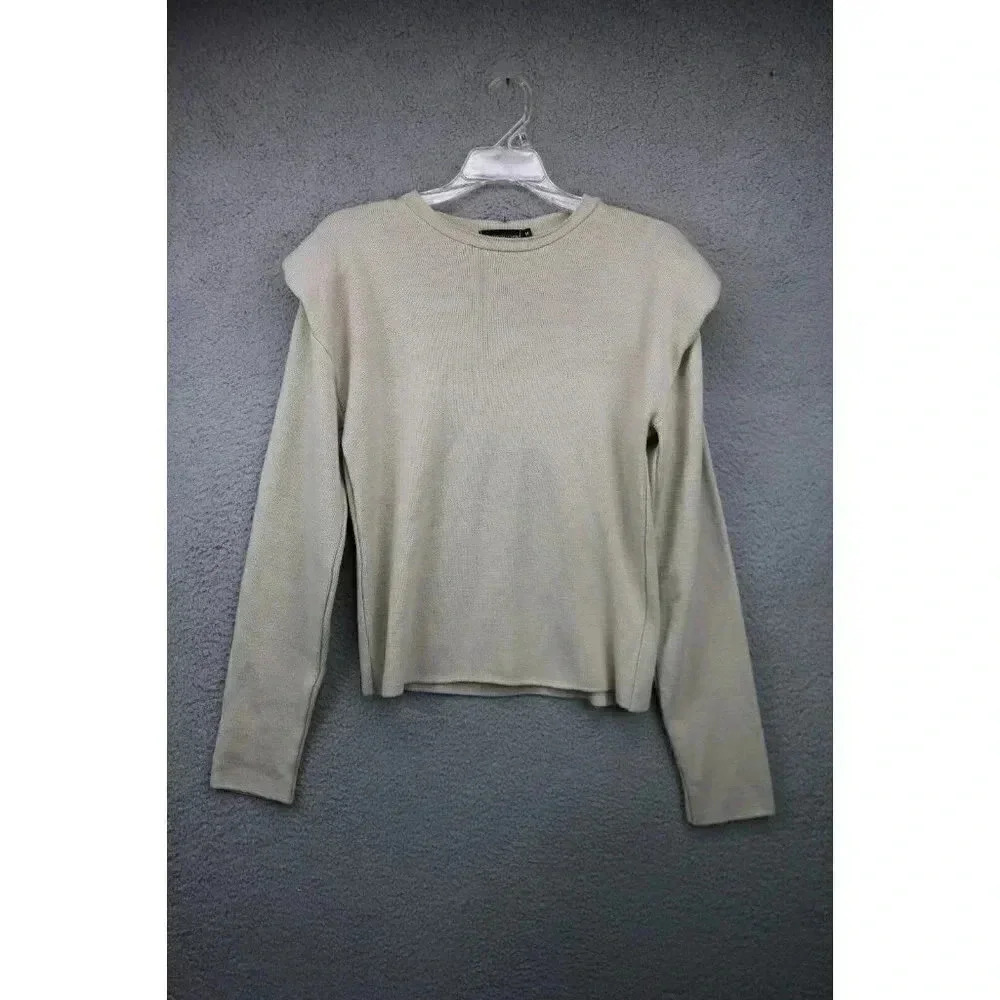 Pretty‎ Little Things Women's Beige Sweater-Long Sleeves-Medium-Shoulder Pads